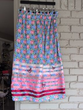 Blue Floral & Pink Ribbon Women's Skirt